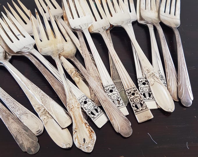 Silver Plate Salad Dessert Forks Set of 4 Mismatched Vintage Cutlery