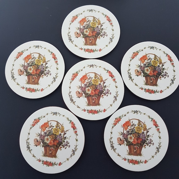 Vintage Pimpernel Flower Basket Coasters - Set of 6 - Made in England