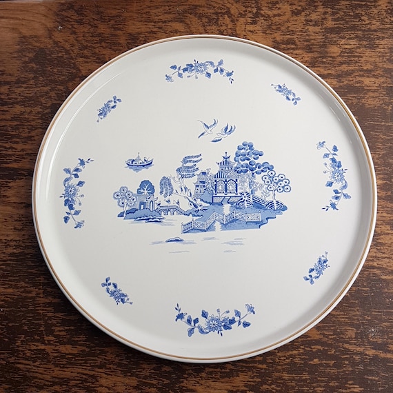 Vintage Blue Willow Ceramic Serving Tray, Robinson Design Group, 11 inch Chinoiserie Platter
