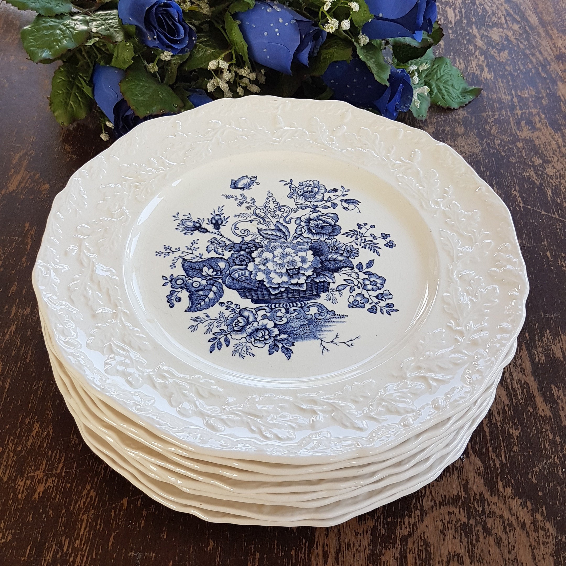 Dinner Plate Mason's ASCOT ON OAK, 9.75 Dinner Plates, Sets of 2, Blue