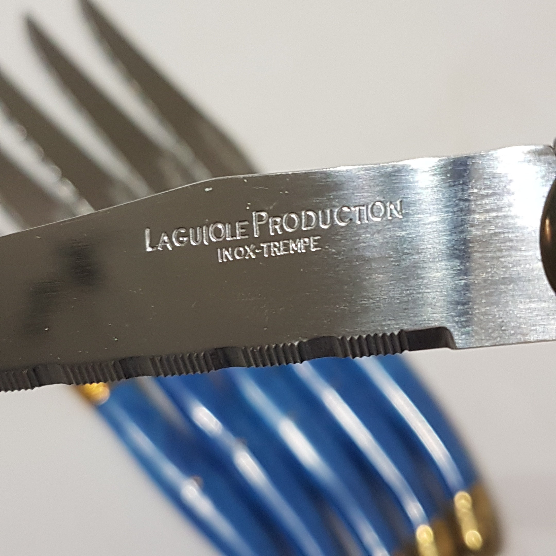 French Laguiole Steak Knife Set, Faux Blue Marble