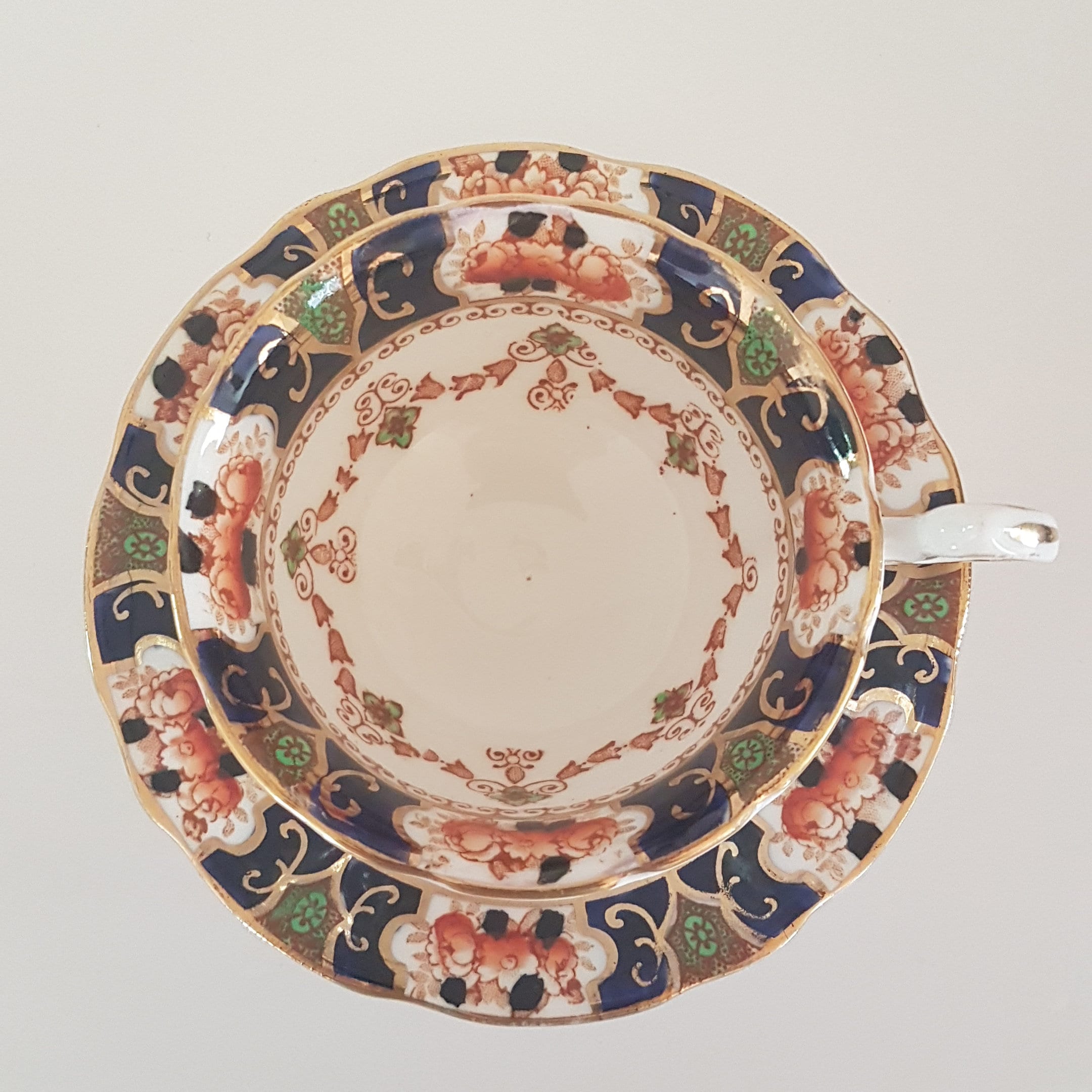 Vintage Royal Stafford Moana Blue Imari Bone China Tea Cup & Saucer Set