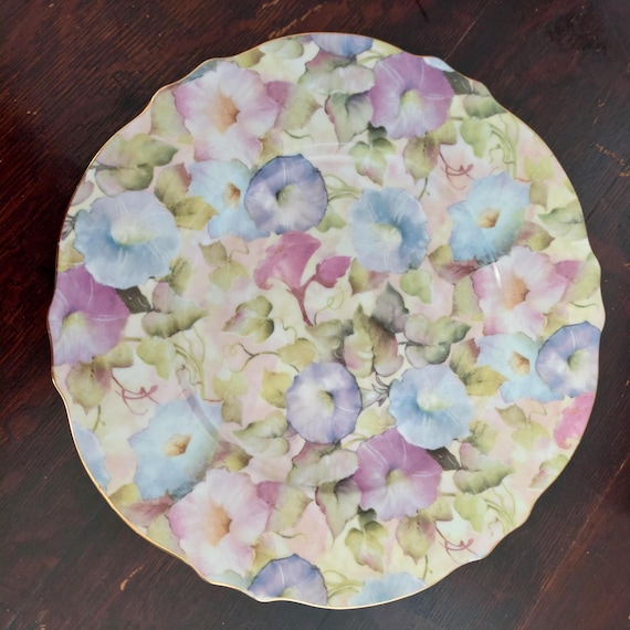 Skye McGhie Morning Glory Porcelain Plate, Gold Trim, 10" Decorative Plate
