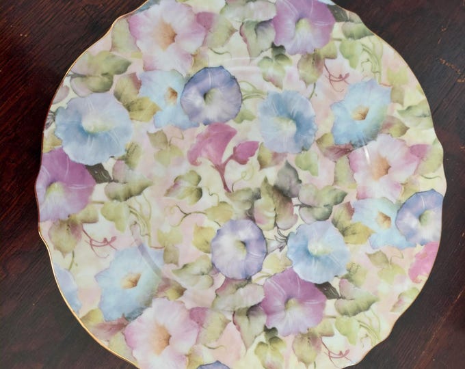 Skye McGhie Morning Glory Porcelain Plate, Gold Trim, 10" Decorative Plate