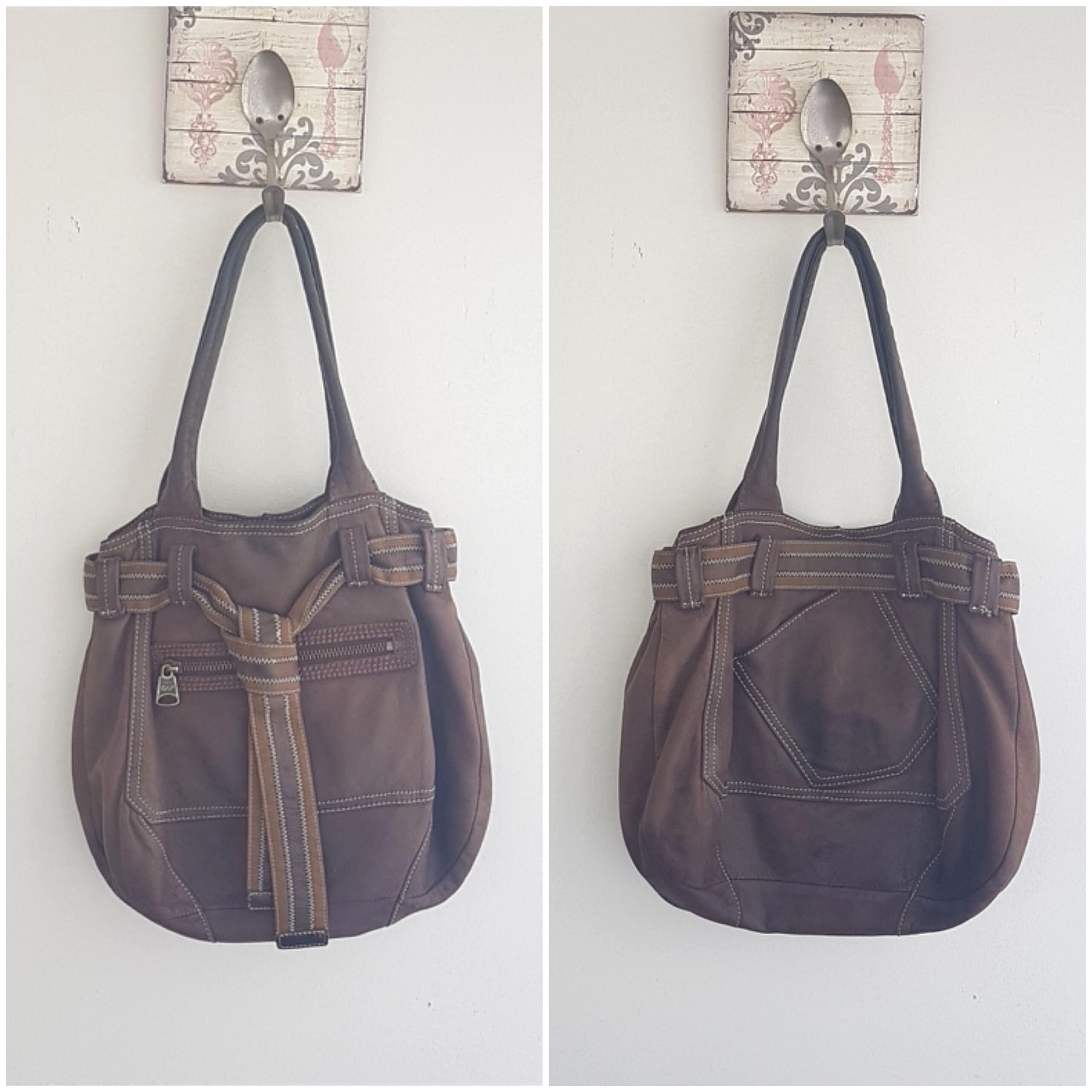 Vintage GAP Jeans 1969 Brown Leather Belted Shoulder Bag, Brown 