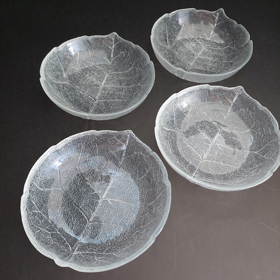 Vintage Arcoroc France Aspen Leaf Glass Bowls 6" Dessert Berry Dishes Set of 4