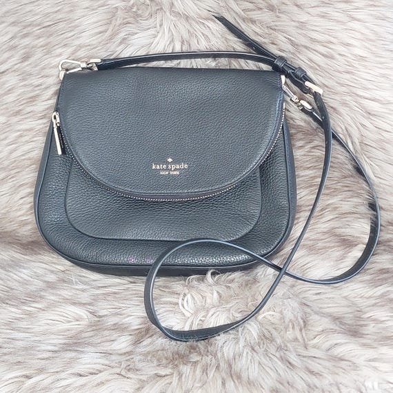 Kate Spade Leila Black Pebbled Leather Medium Flap Shoulder Crossbody Bag