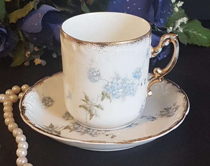 Antique Teacup and Saucer, Phillip Rosenthal and Company (R&C ), Hand Painted, RC Crown Mark, Made in Germany, 1891-1906