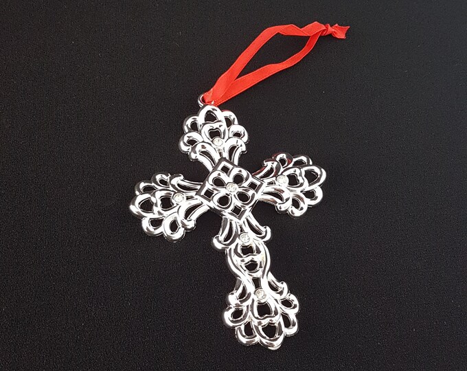 Lenox Sparke and Scroll Silverplate CROSS Hanging Ornament