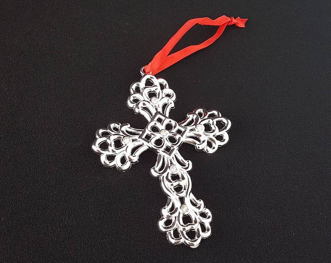 Lenox Sparke and Scroll Silverplate CROSS Hanging Ornament