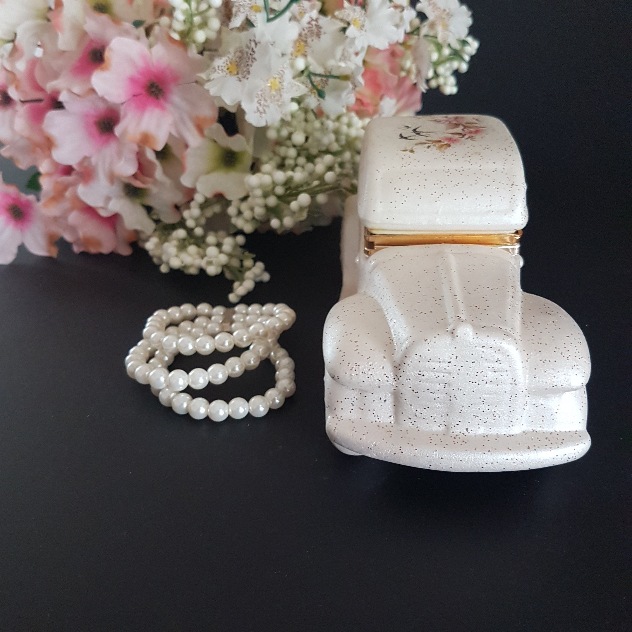 Vintage Berger Italian Porcelain Car Jewelry Box, Old Style Automobile