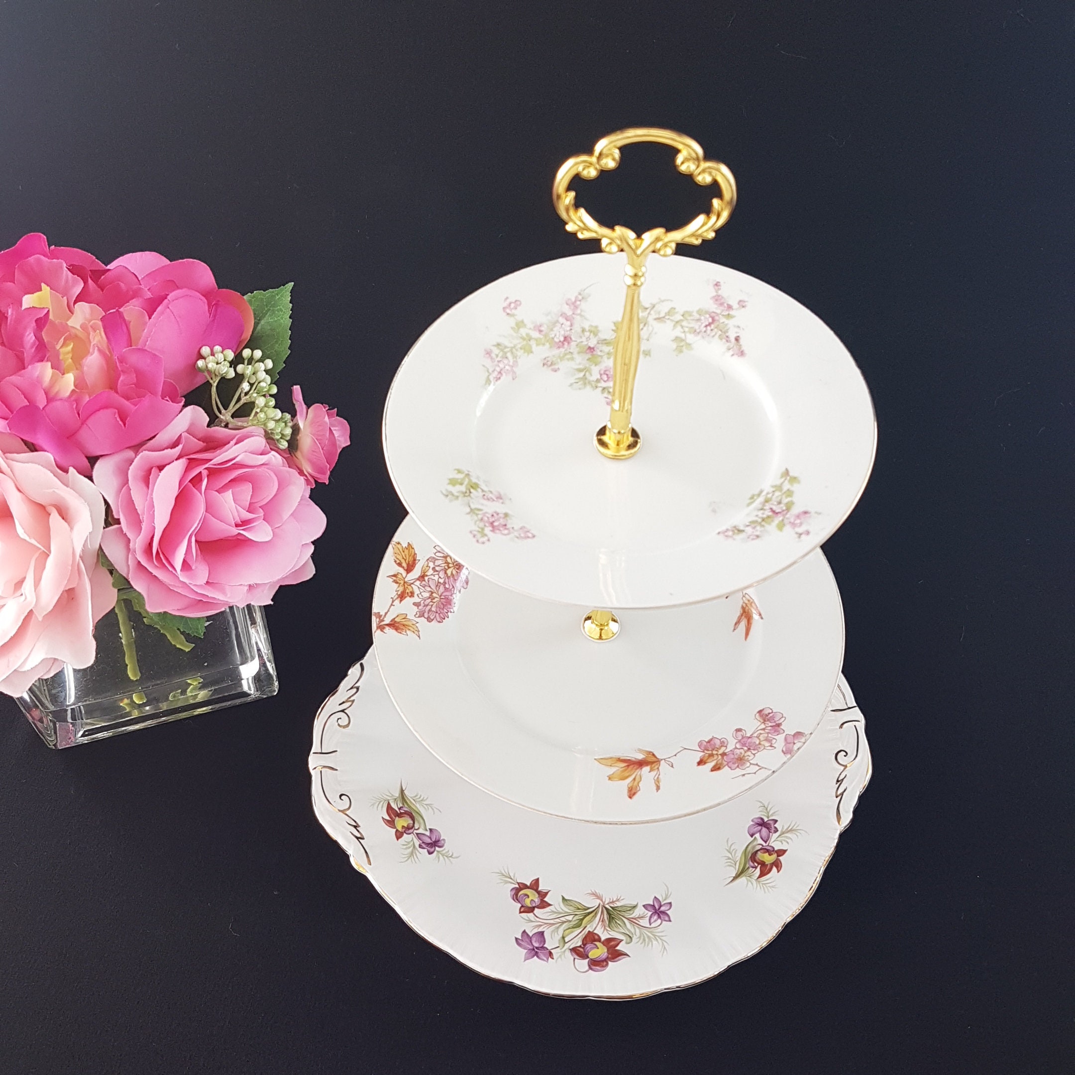 Tier Plates 3 Tier Cake Stand Floral Tiered Plates, Bridgerton Tea Party Serving Tray