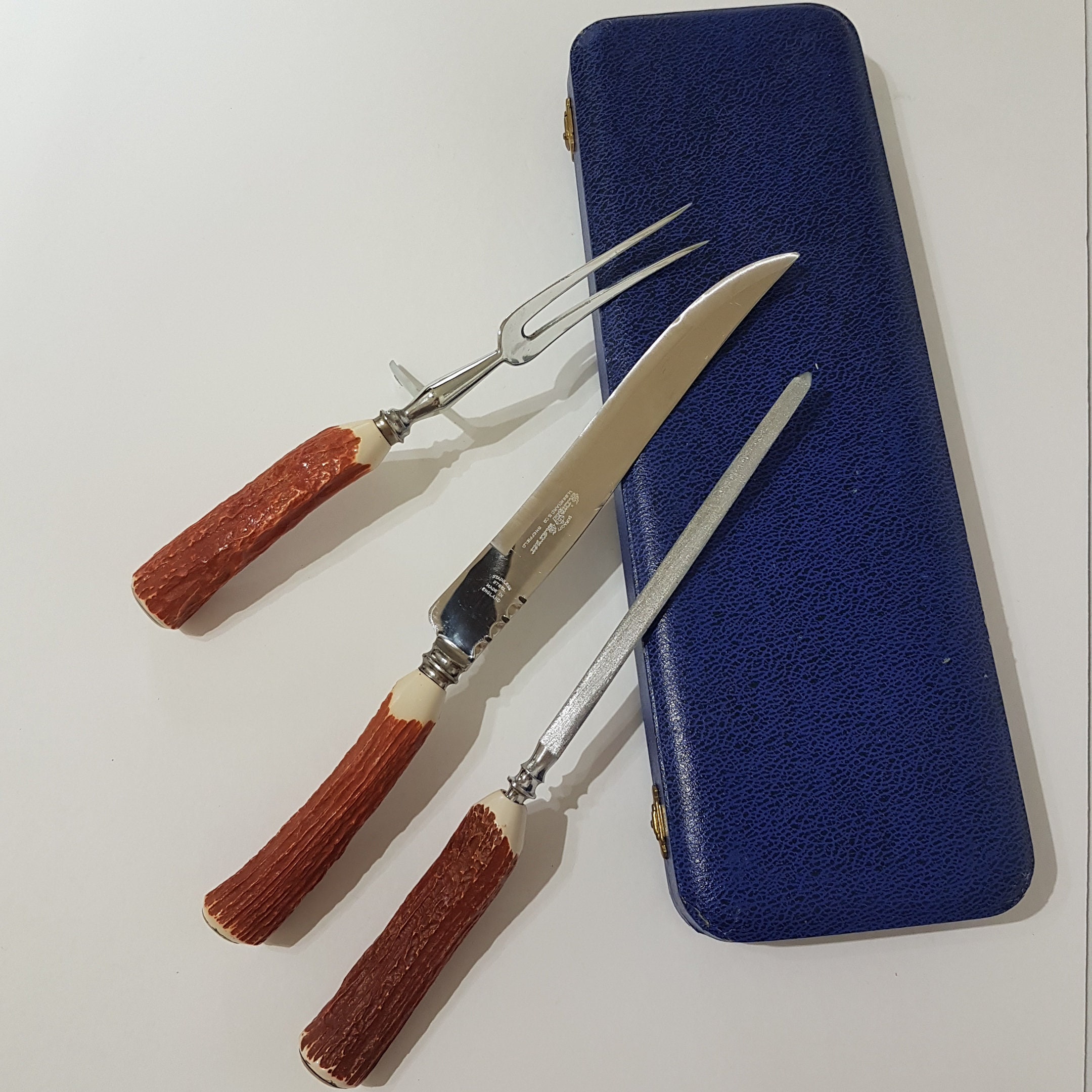 3pc Meat Carving Set, Faux Antler Handles, King Carver Duracut M