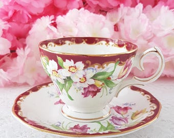 Vintage Bell Narcissus Teacup Set: English Bone China, Gift-Ready Spring Floral Design