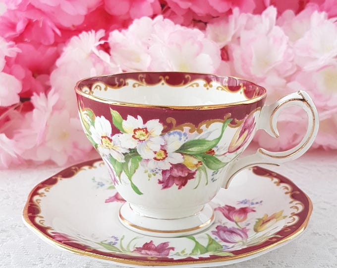 Vintage Bell Narcissus Teacup Set: English Bone China, Gift-Ready Spring Floral Design