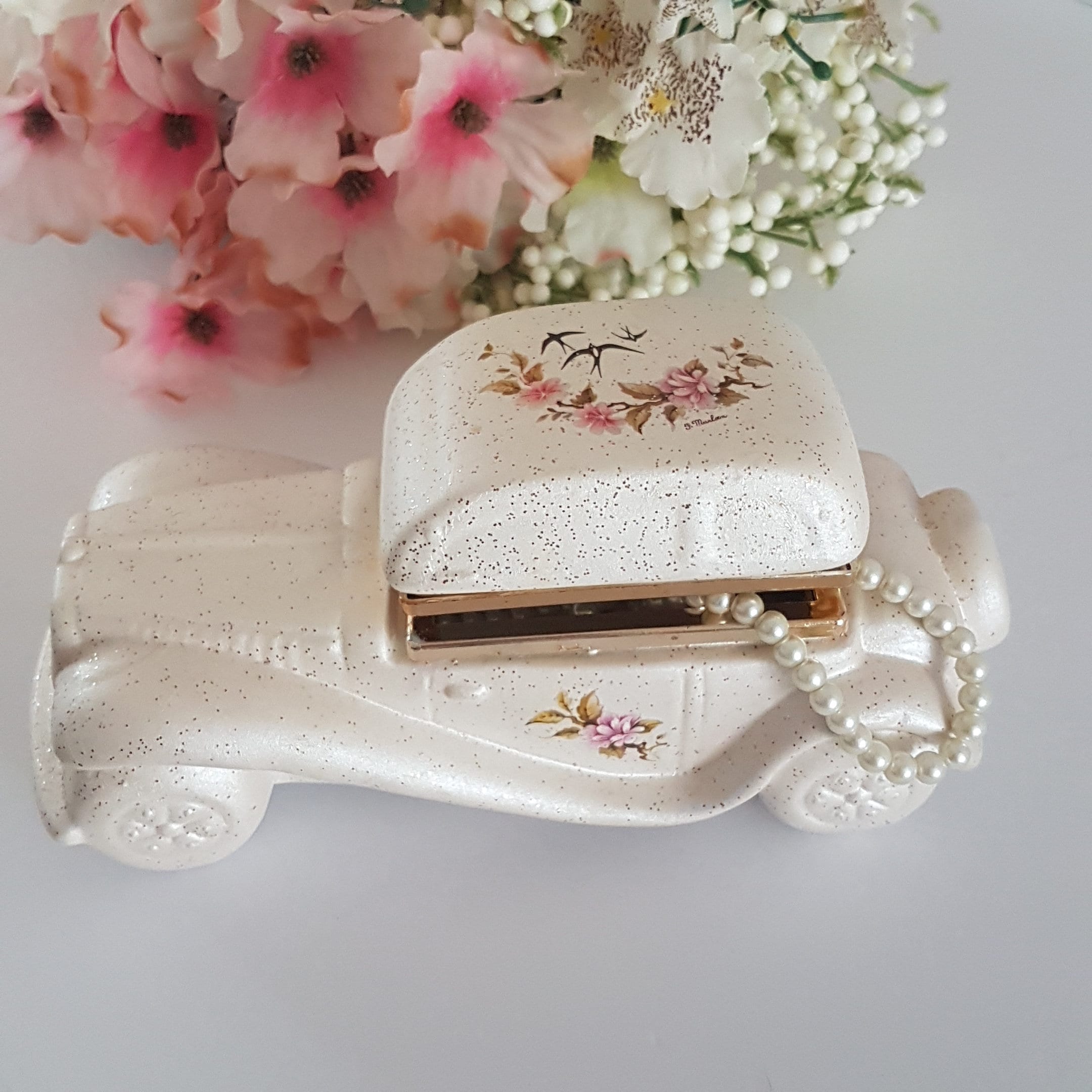 Vintage Berger Italian Porcelain Car Jewelry Box, Old Style Automobile