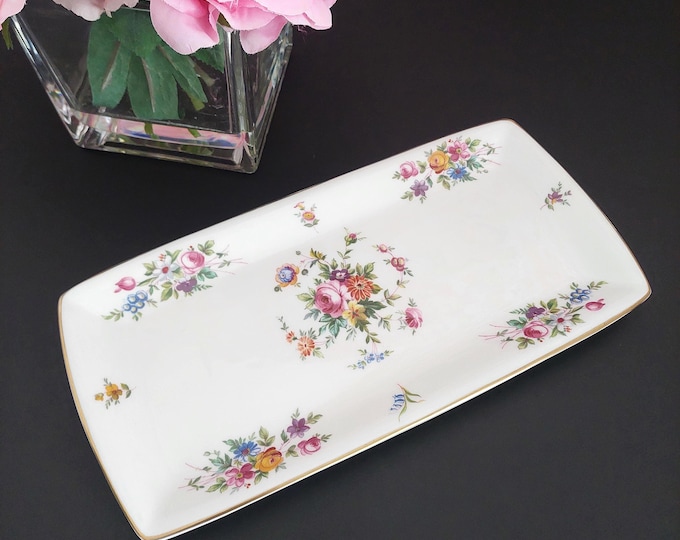 Vintage Minton Marlow S309 Rectangular Sandwich Tray Bone China Floral Serving Plate