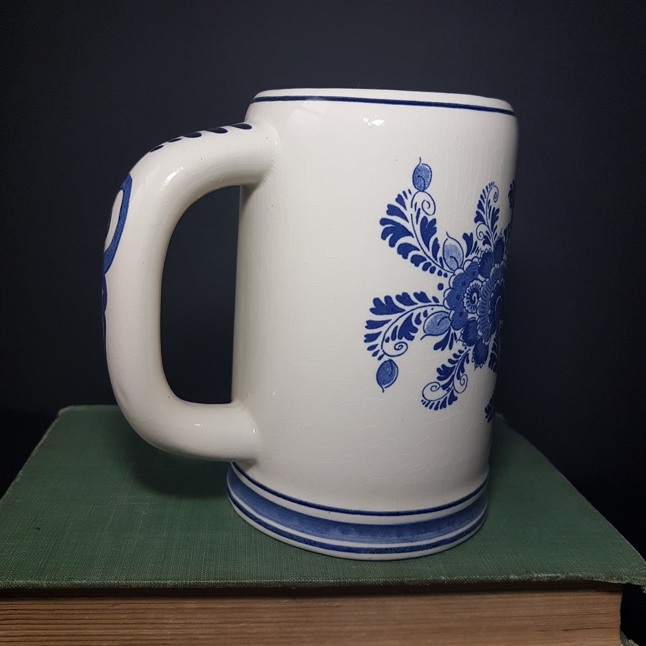 Delft Blue Beer Mug, Vintage Ceramic Pint Beer Stein, Coffee Mug, Hand