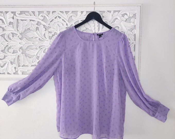 Womens Mauve Chiffon Clip Dot Long Puff Sleeve Blouse Size 12 Large