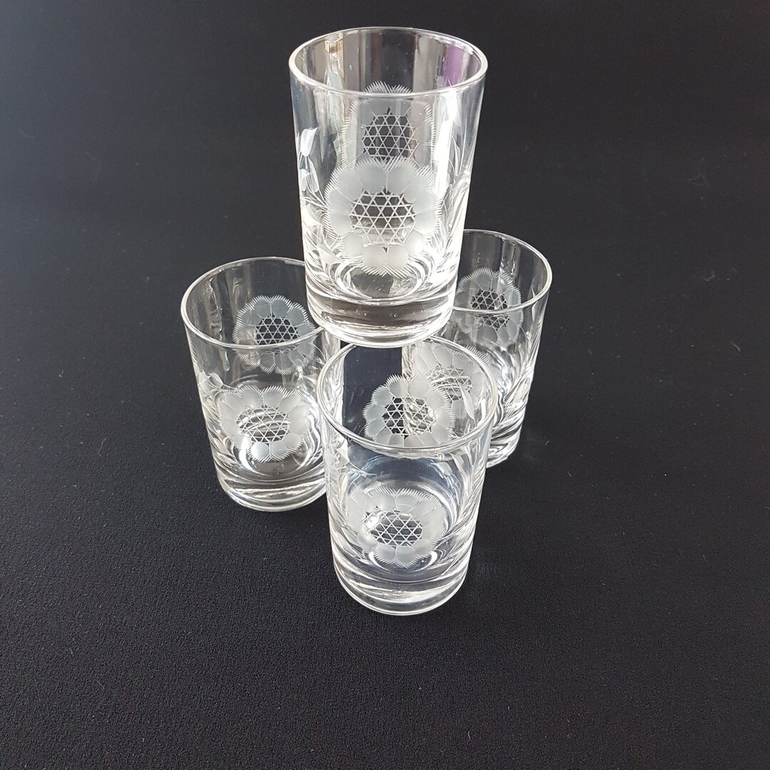 WJ Hughes Cornflower Crystal Flat Juice or Old Fashioned Glasses, 6oz