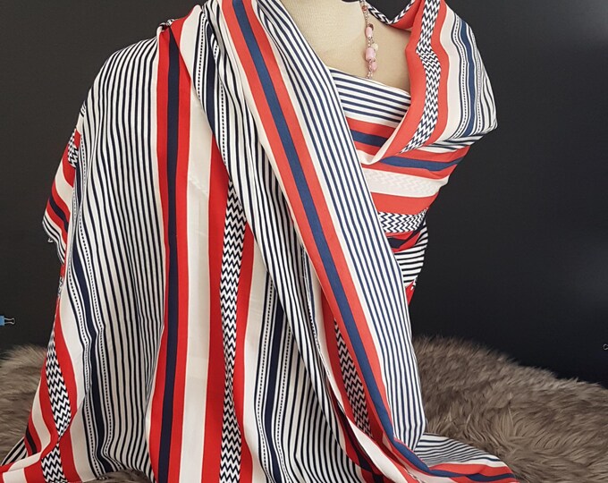 Vero Moda Red White Blue Striped Hakima Long Scarf