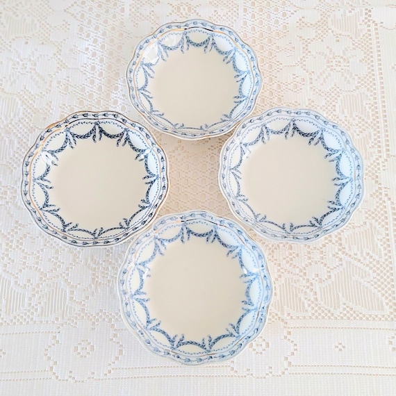 4 Vintage Johnson Brothers Sanoma 5" Fruit Sauce Bowls - Blue Swag Garland Ironstone Set