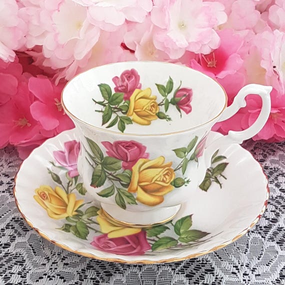 Vintage Royal Albert Pink Rose Tea Cup Set Gold Trim Bone China England