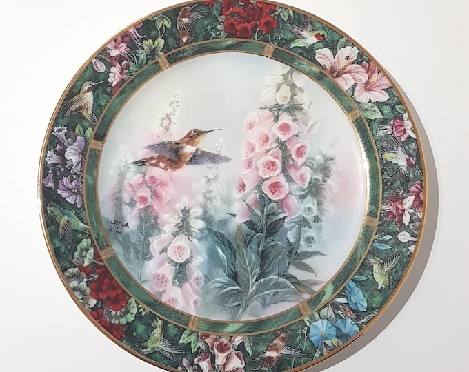 1992 Lena Liu Hummingbird Porcelain Collector Plate Wall Decor Treasury Collection Bird Art