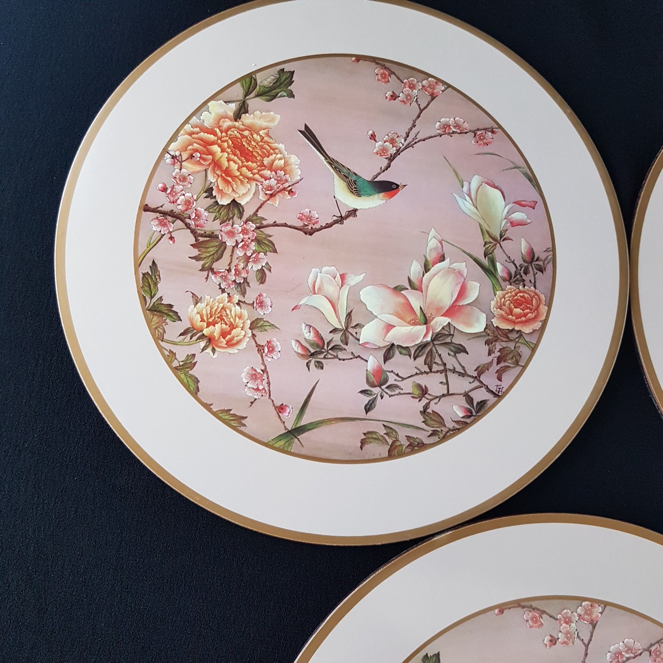Pimpernel ORIENTAL BIRDS & FLOWERS Round Cork Back Placemats, Set of 5