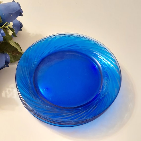 Vintage Pyrex Festiva Cobalt Blue Glass Salad Plates Set of 5 - MCM Dinnerware Collection