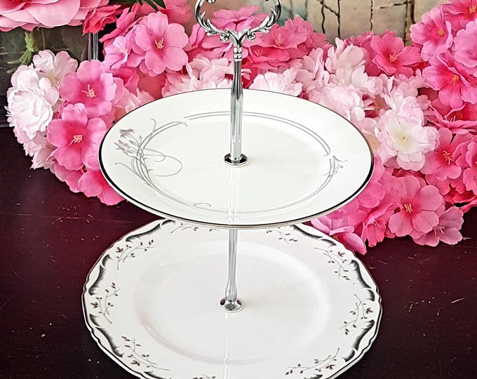 Elegant 2-Tier English Bone China Stand for Tea Parties, Desserts, and Jewelry Display