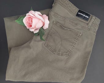 Vintage Calvin Klein Denim Jeans - Size 16 - Retro 90s Fashion - Green Casual Pants