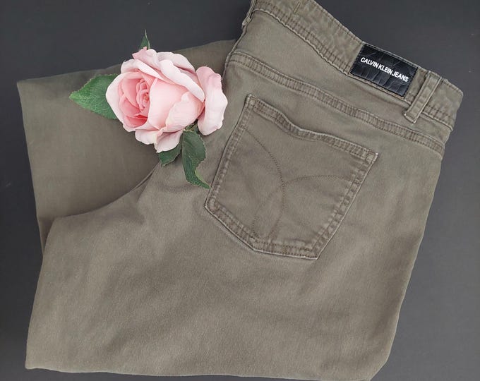 Vintage Calvin Klein Denim Jeans - Size 16 - Retro 90s Fashion - Green Casual Pants
