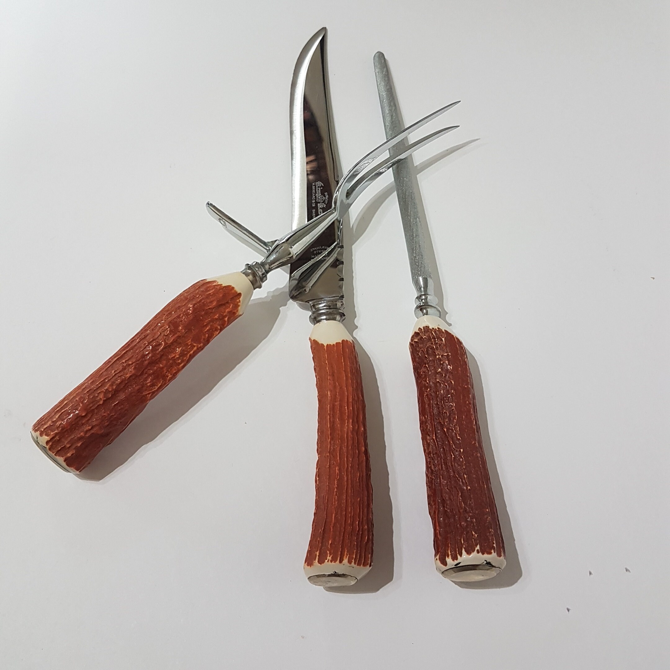 3pc Meat Carving Set, Faux Antler Handles, King Carver Duracut M