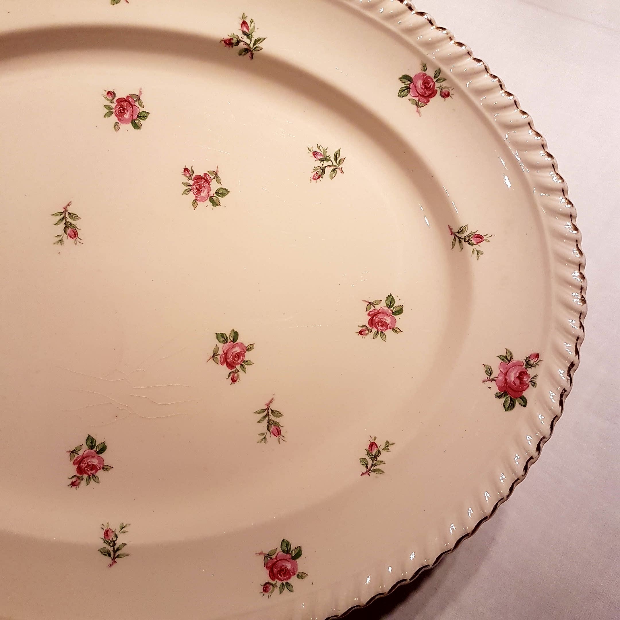 Johnson Brothers 12 Rose Chintz Platter, English Rose Pattern, Shabby Chic Dinnerware, 1940's