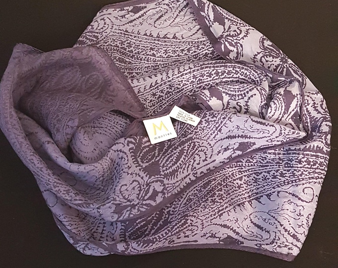 Blue Ombre Paisley 100% Silk Scarf: Long Lightweight Shawl