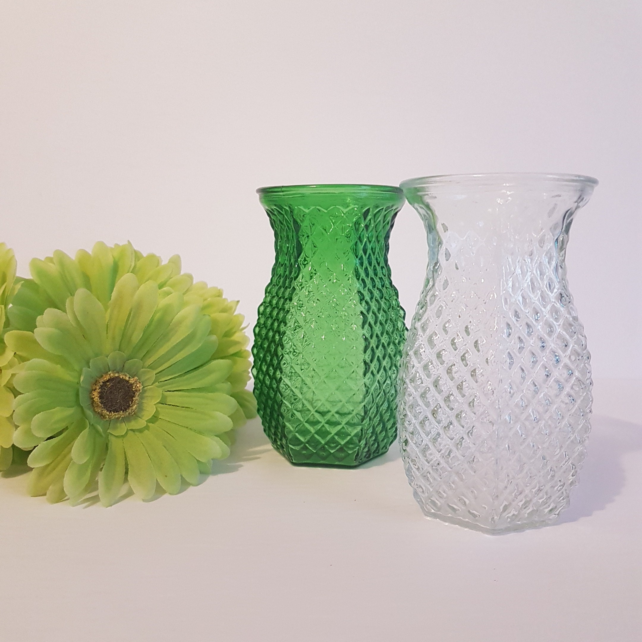 Vintage 4071 Hoosier Glass Pineapple Vases Hexagon Shape Etsy
