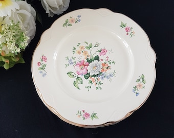 4pc Homer Laughlin SPRINGTIME Dinner Plates, Virginia Rose Shape, 9.5 Inch, 1950s