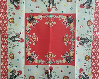 Vintage Portugal Souvenir Printed Tablecloth, 45 inch Square, 100% Cotton