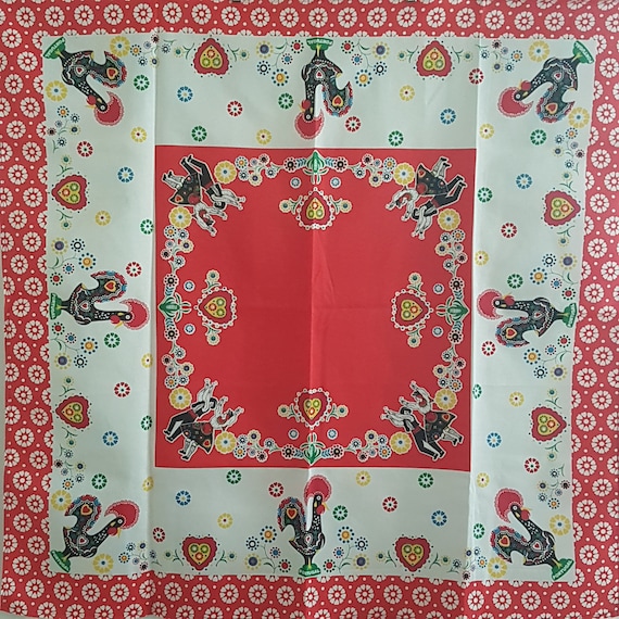 Vintage Portugal Souvenir Printed Tablecloth, 45 inch Square, 100% Cotton