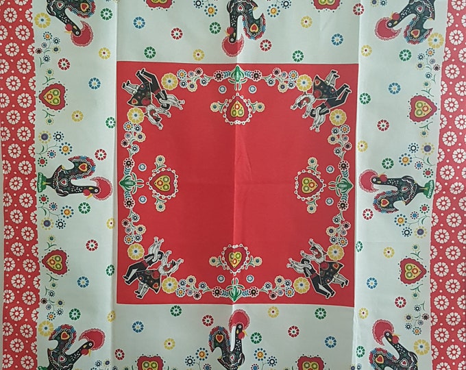 Vintage Portugal Souvenir Printed Tablecloth, 45 inch Square, 100% Cotton