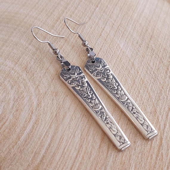 Vintage Spoon Earrings Upcycled Silverware Jewelry Handmade Boho Floral Dangle