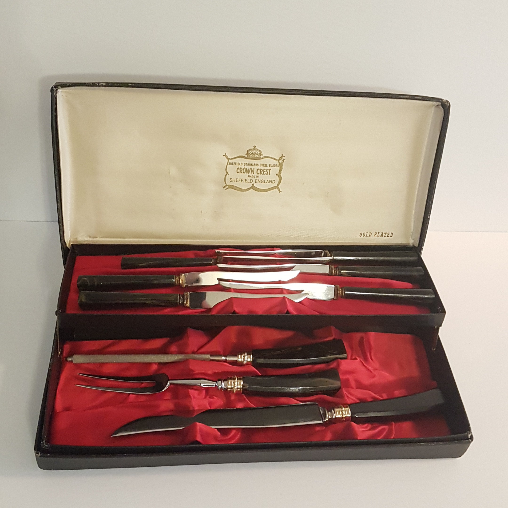Crown Crest Sheffield Knife Set, Meat Carving Knife, Serving Fork