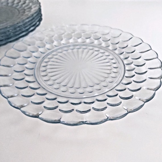 1940s Anchor Hocking Sapphire Blue Bubble Glass Dinner Plate Vintage Depression Era Collectible