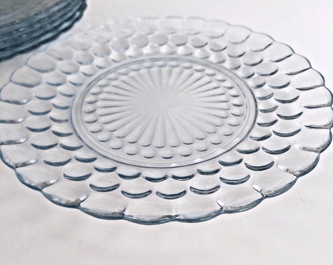 1940s Anchor Hocking Sapphire Blue Bubble Glass Dinner Plate Vintage Depression Era Collectible