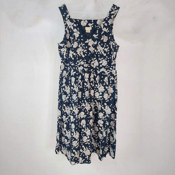 Jane Alexander & Design Navy Floral Cotton Sun Dress - Size Medium Sleeveless Midi Dress