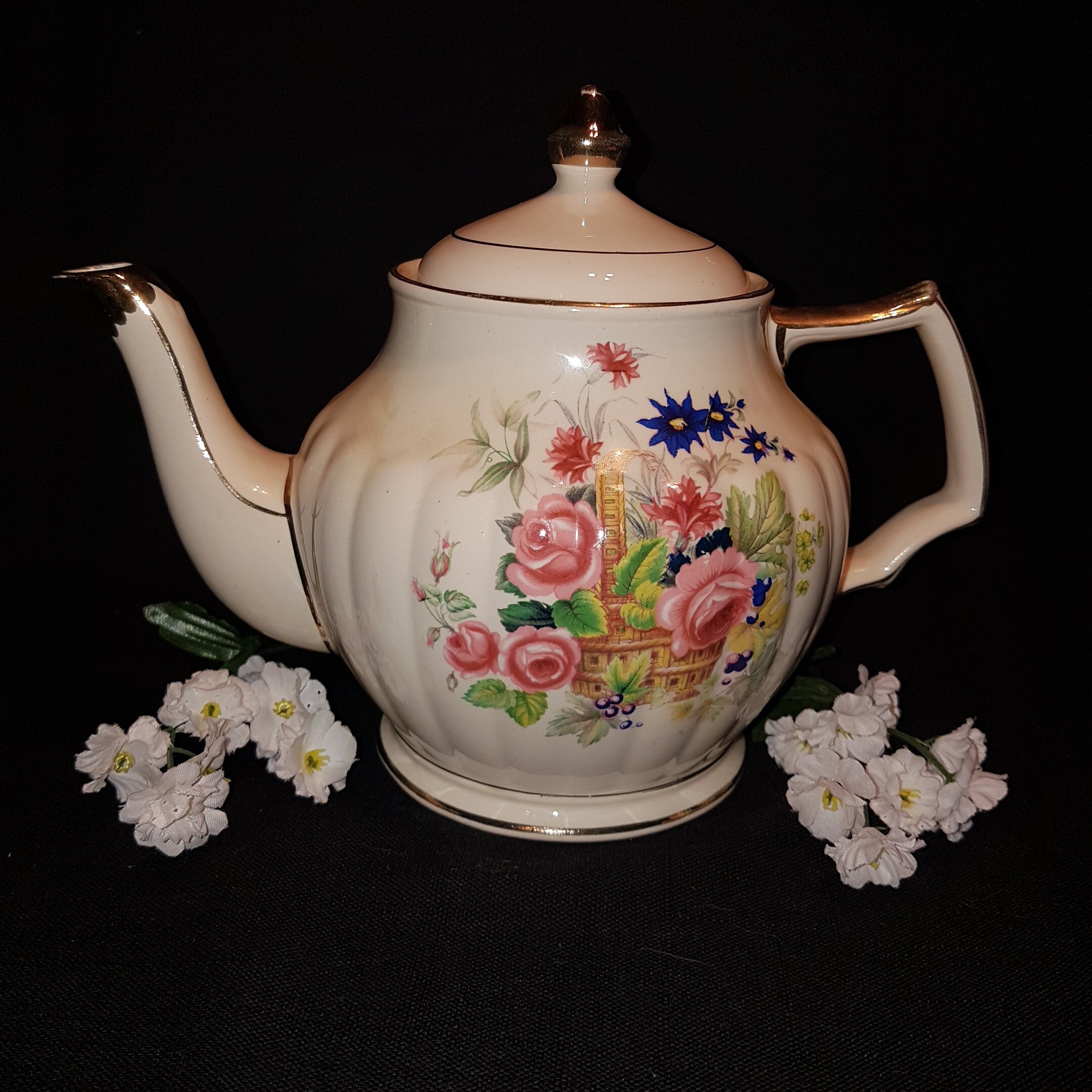 Vintage Sadler Teapot Floral Basket Teapot Full Size English Etsy