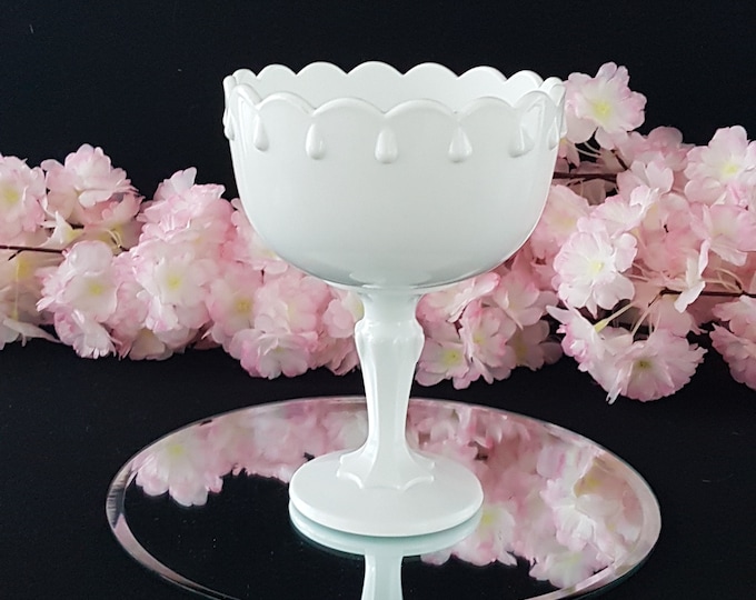 Vintage Milk Glass Pedestal Bowl, Indiana Glass Teardrop Compote
