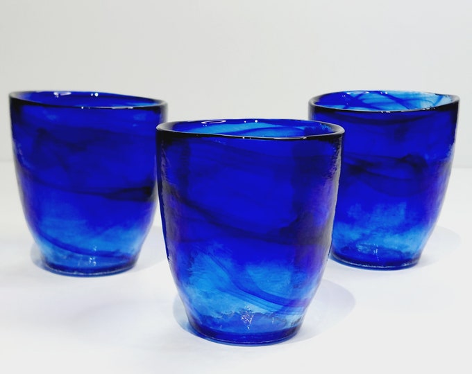 Cobalt Blue Bormioli Rocco MURANO STYLE 10 oz Whiskey Glasses, Set of 3