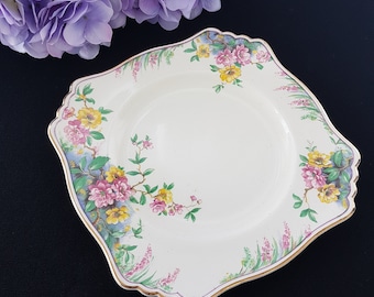 Royal Winton Grimwades CHERRY BLOSSOM Square 8.75 Inch Plate, Made in England, 1930s